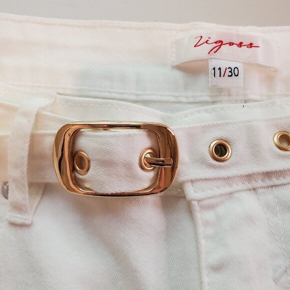 NWT VIGOSS SZ 11/30 High Rise Cropped Wide Leg Jeans w/Matching Belt in White - Picture 3 of 10